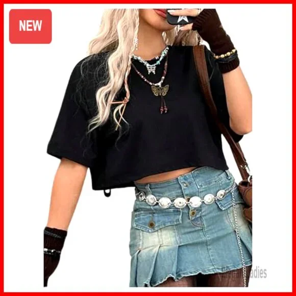 Gothic Butterfly Emo Crop Top, Soft Polyester, Regular Fit, Short Sleeve - Picture 6 of 7